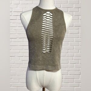 Pebby Forevee Olive Mineral Wash Cutout Racerback Seamless Sexy Crop Tank L/XL